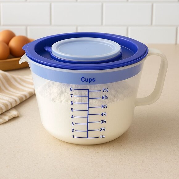 Vintage Tupperware Mix-N-Stir Measuring Bowl 8 Cup Measure Mix Store Ingredients - Picture 1 of 13